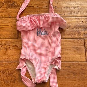 Pink Gingham Kids Swimsuit monogrammed “Blair”